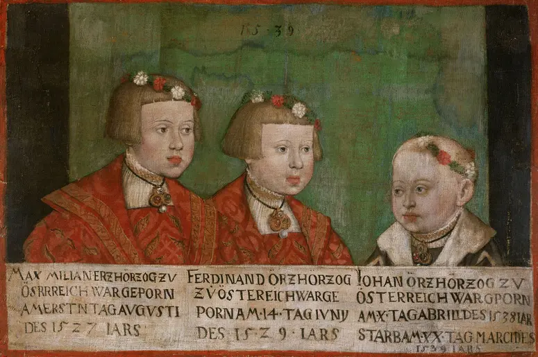 Kaiser Maximilian II. (1527-1576) mit seinen Brüdern Ferdinand II. (1529-1595) und Johann (1538-1539)