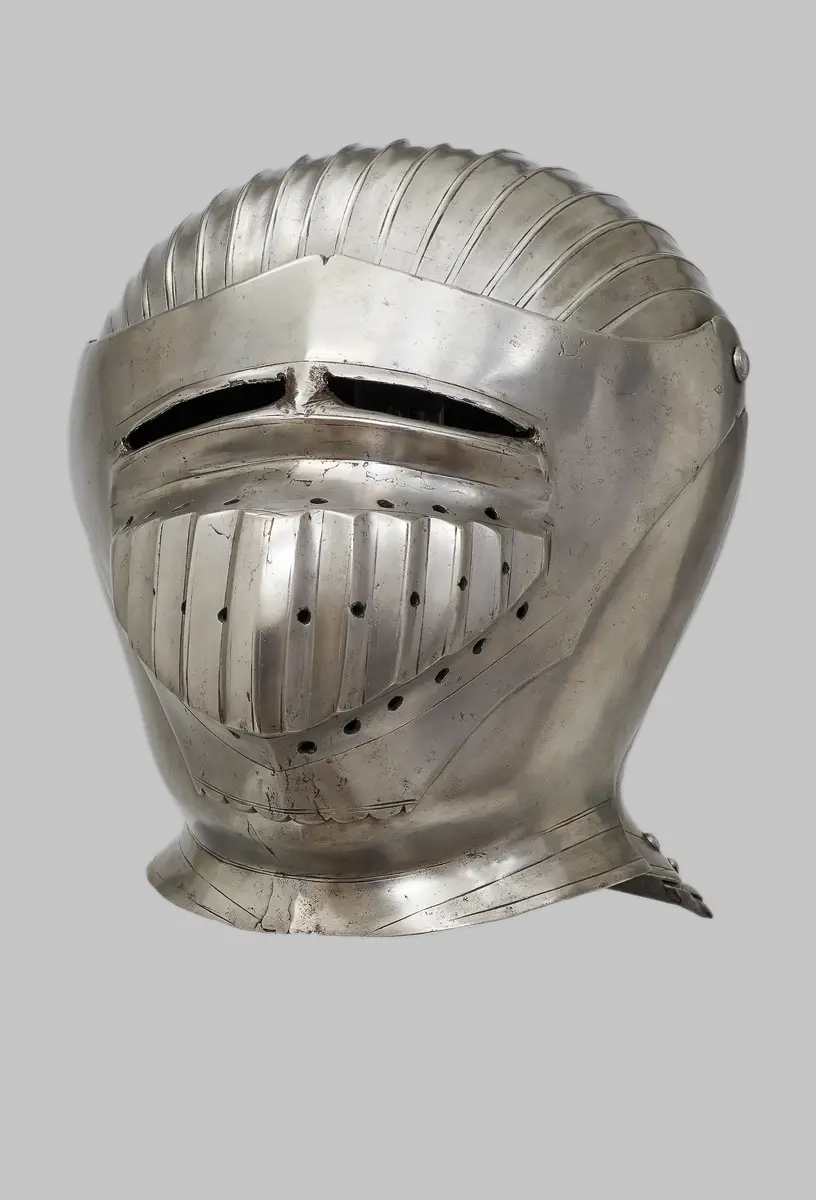Deutscher Visierhelm zu einem Riefelharnisch, Riefelküriss