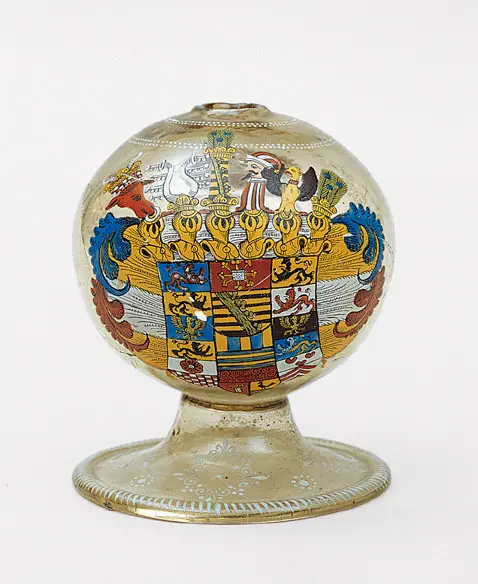 Öllampe mit Wappen von Sachsen-Saalfeld und Initialen 