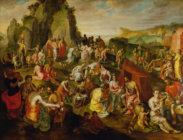 Moses schlägt Wasser aus dem Felsen