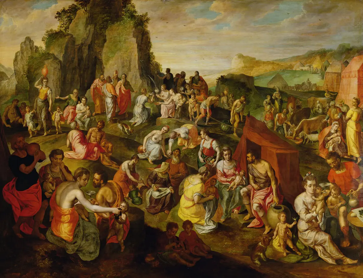 Moses schlägt Wasser aus dem Felsen