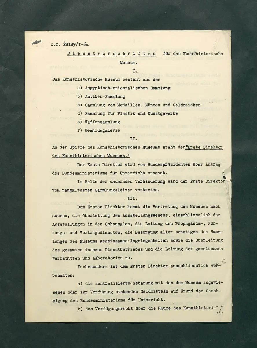 Dienstvorschriften für das Kunsthistorische Museum