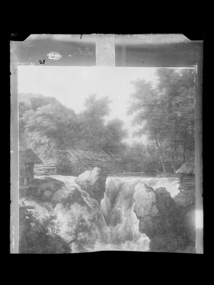 Skandinavische Landschaft mit Wasserfall