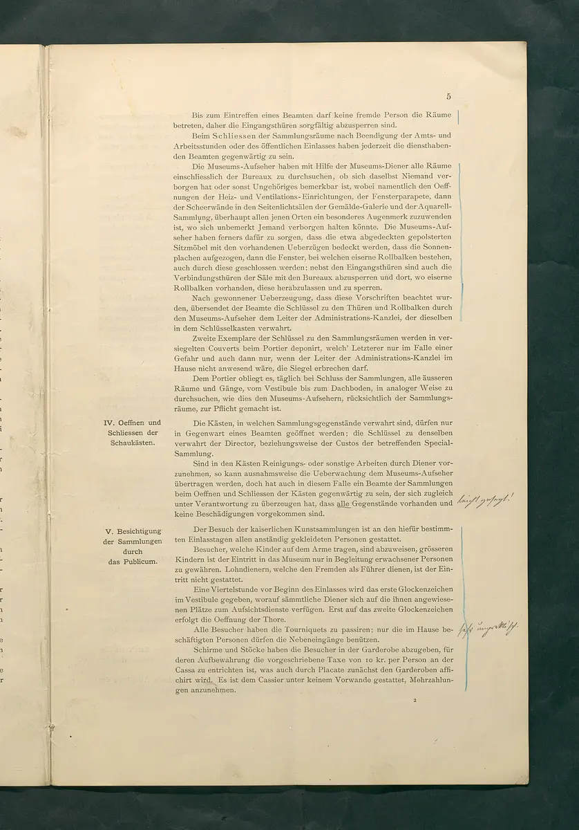 Bestimmungen für den Dienstbetrieb in den kunsthistorischen Sammlungen des Allerhöchsten Kaiserhauses