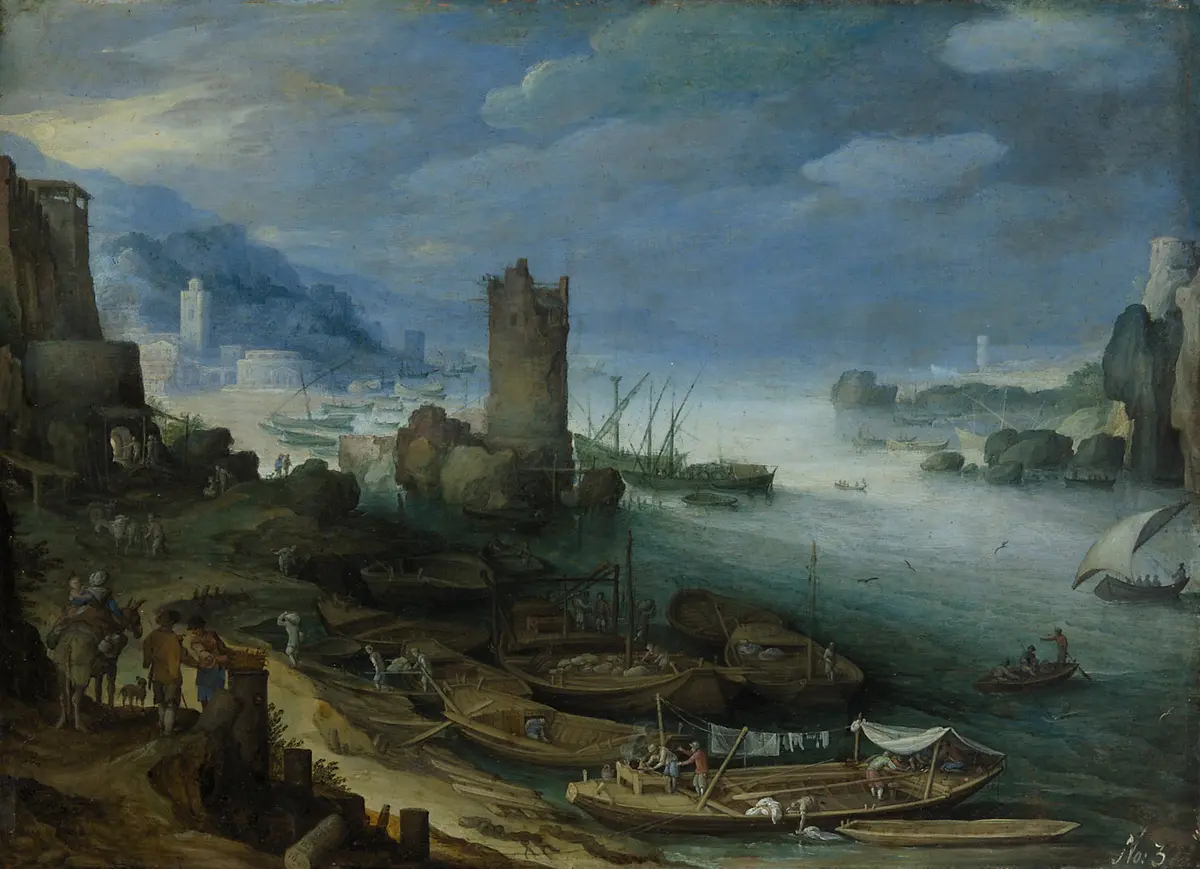 Flusslandschaft mit Turmruine