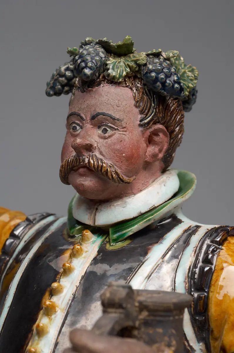 Gefäß; Statuette, Tongefäß, Scherzfigur, Prasser