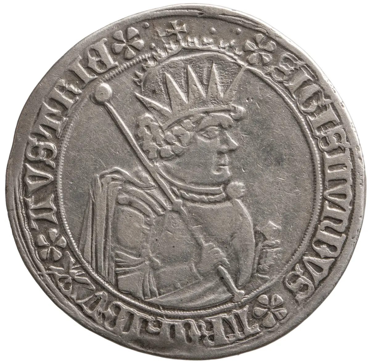 Ehg. Sigismund, Guldiner, geharnischtes Brustbild, Turnierreiter