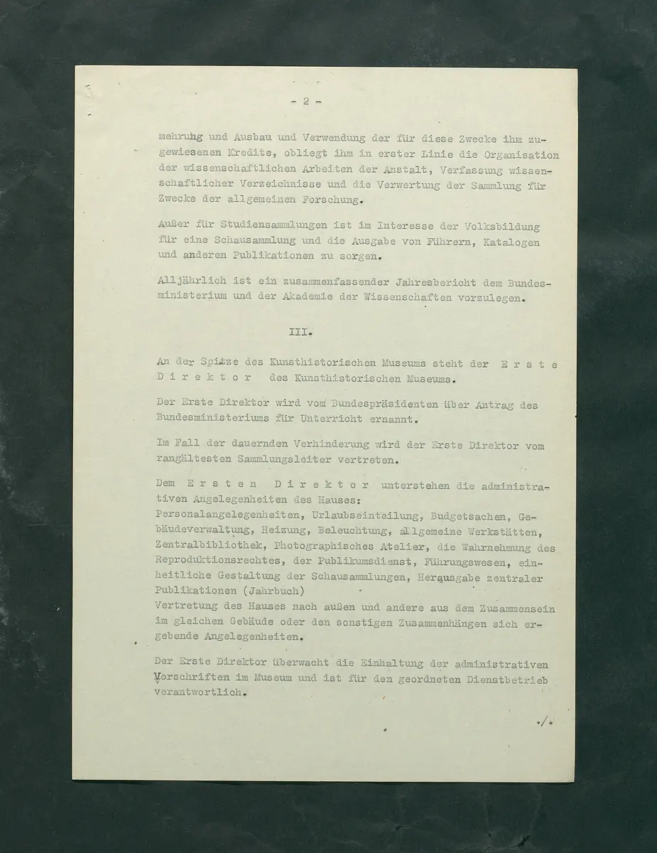 Dienstvorschriften für das Kunsthistorische Museum