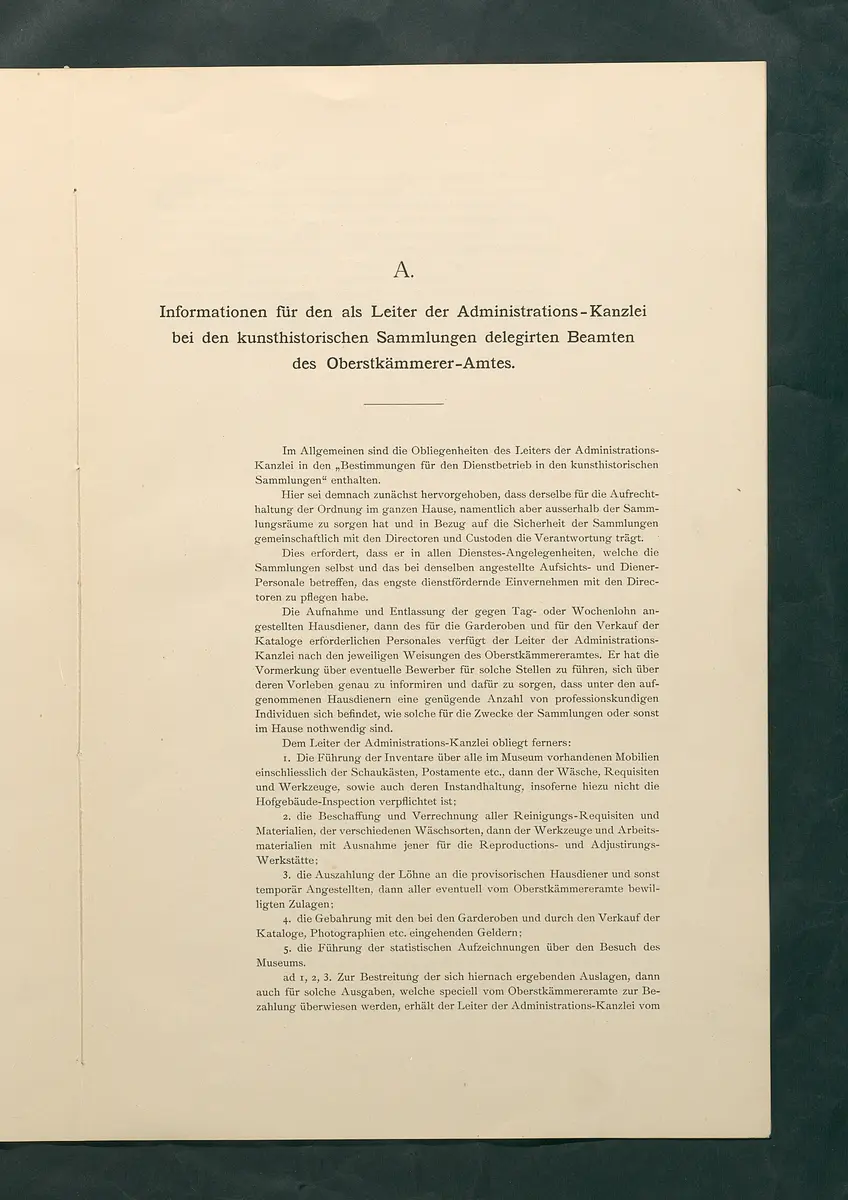 Bestimmungen für den Dienstbetrieb in den kunsthistorischen Sammlungen des Allerhöchsten Kaiserhauses