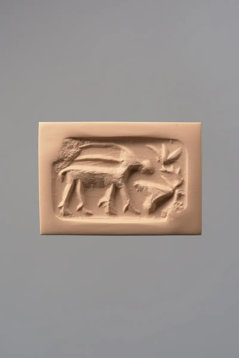 Giebelförmiger Stempel mit Antilope