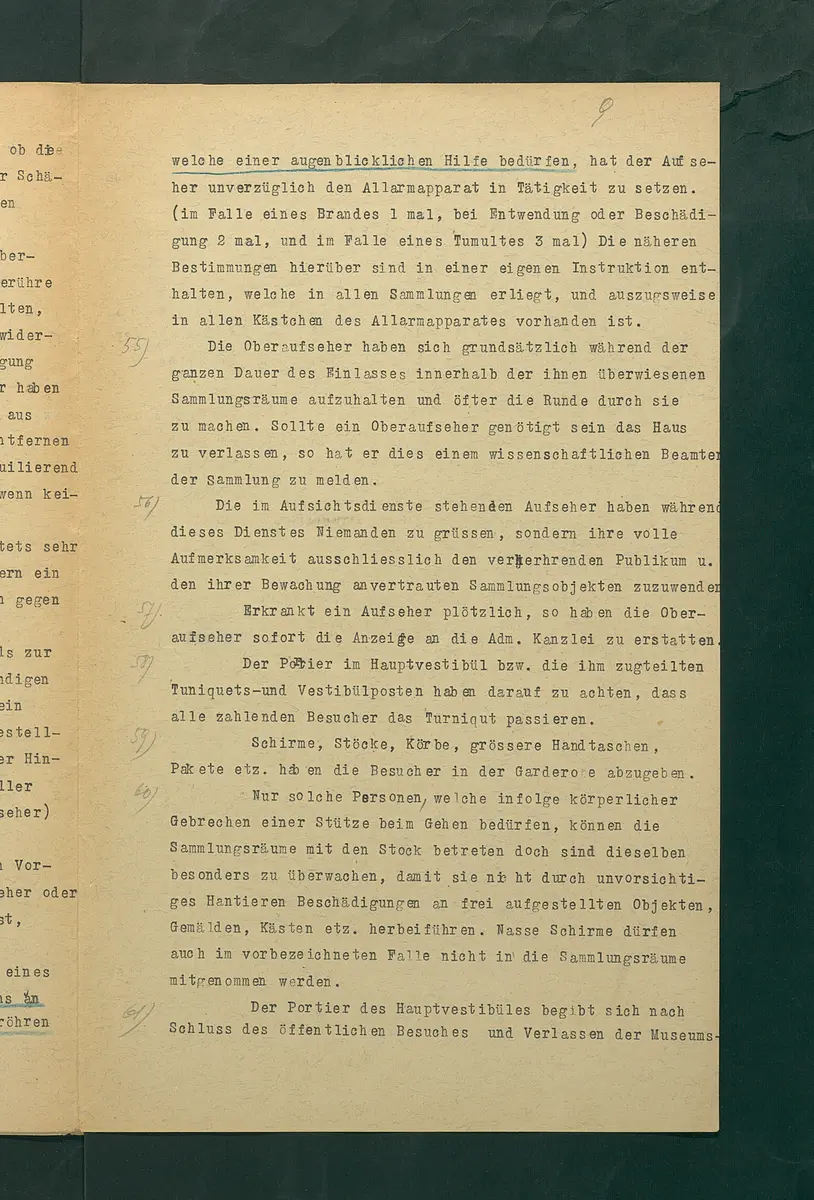 Dienstbestimmungen für das Aufsichtspersonal in den Sammlungen mit Anmerkungen und Korrekturen