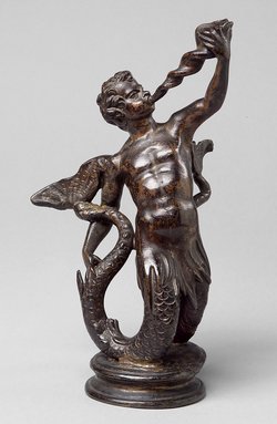 Muschelblasender Triton, Statuette, Bronze