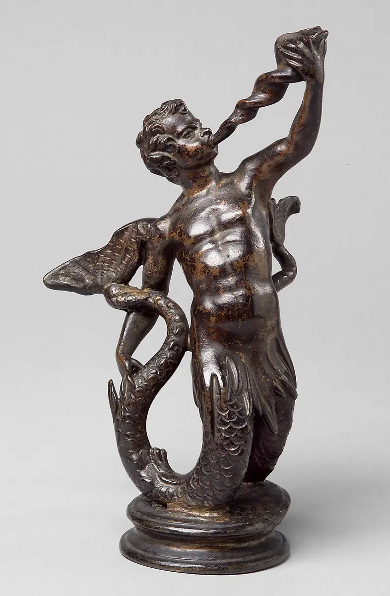 Muschelblasender Triton, Statuette, Bronze