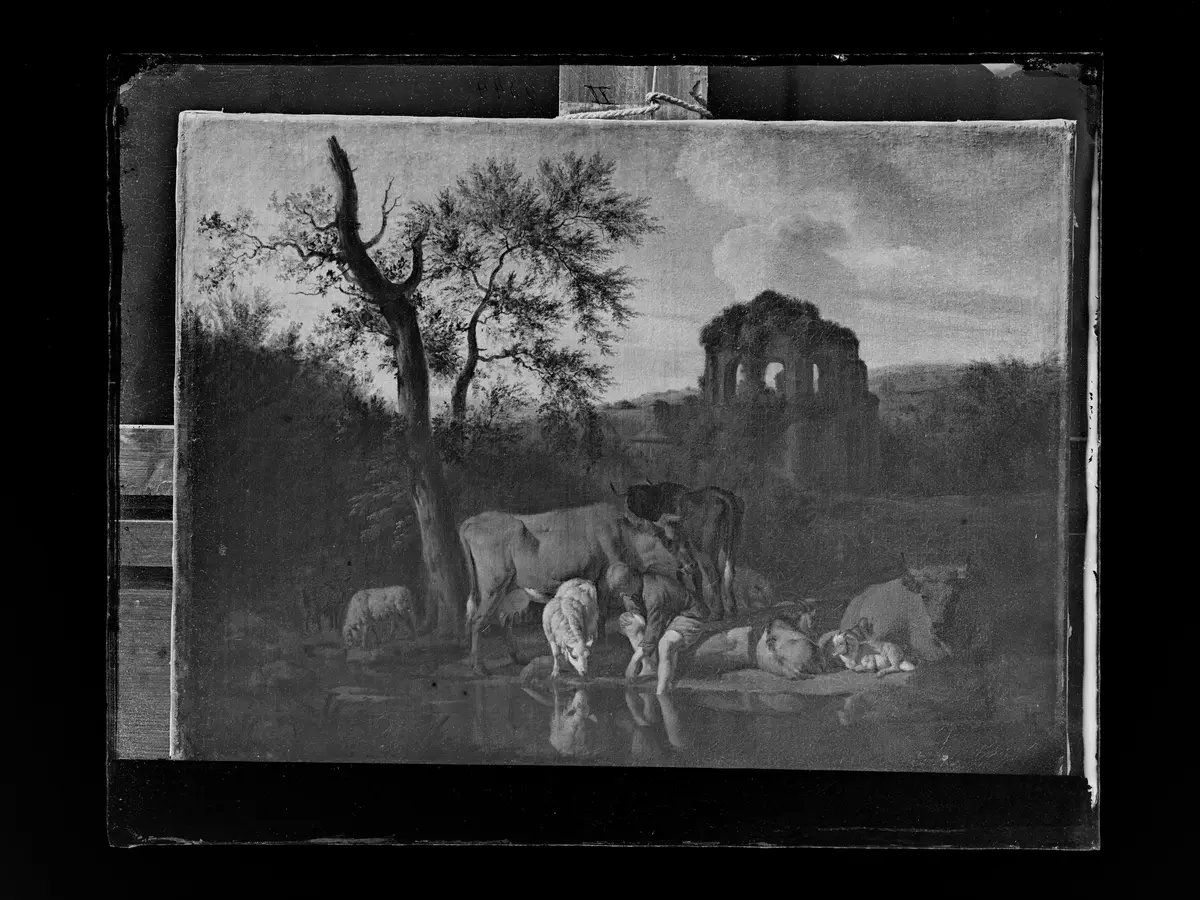 Landschaft mit Herde und Hirten