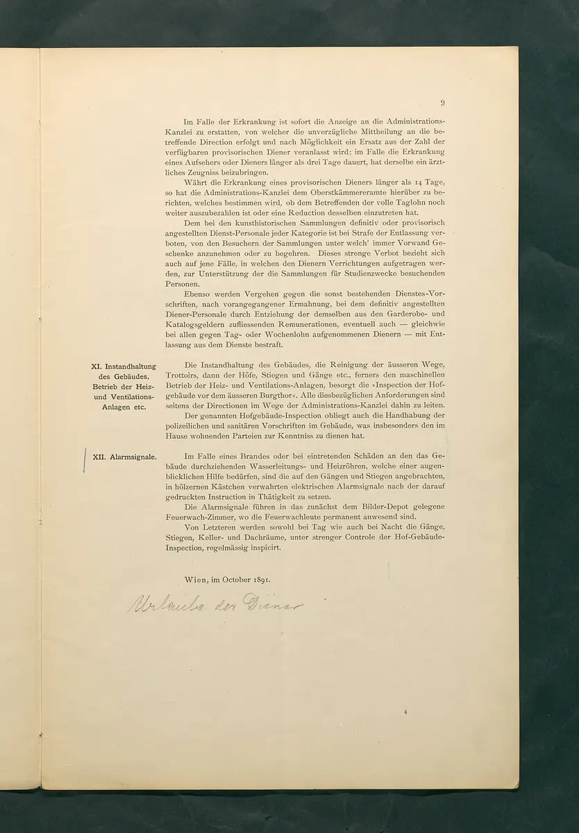 Bestimmungen für den Dienstbetrieb in den kunsthistorischen Sammlungen des Allerhöchsten Kaiserhauses