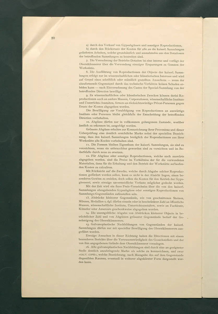 Bestimmungen für den Dienstbetrieb in den kunsthistorischen Sammlungen des Allerhöchsten Kaiserhauses