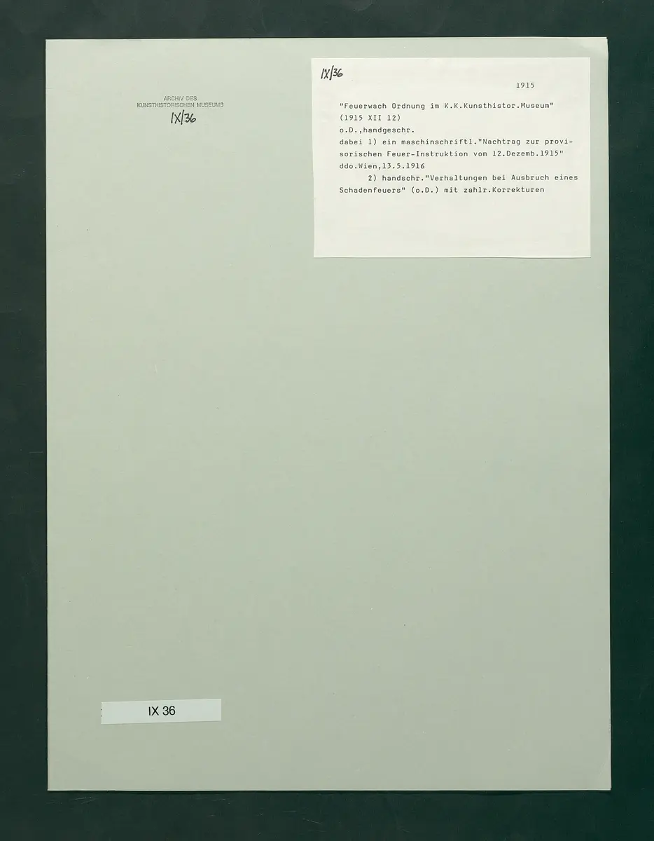 Feuerwachordnung für das Kunsthistorische Museum