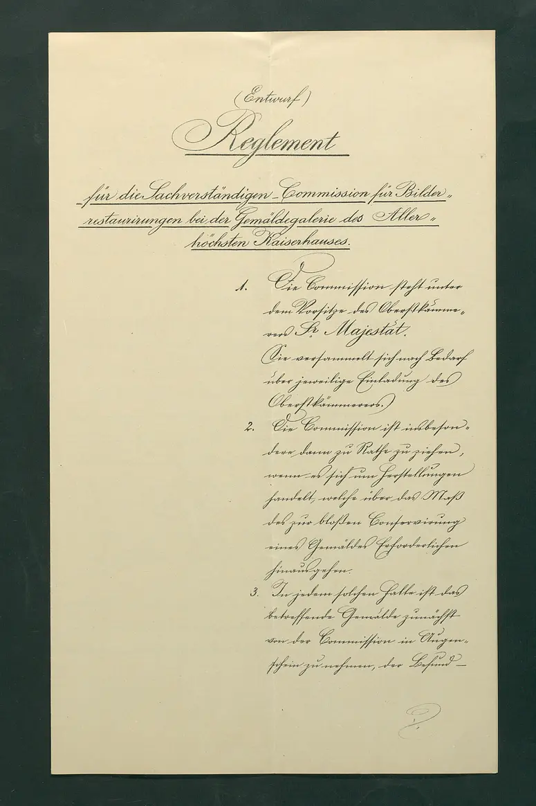Reglement zur Bilderrestaurierung der Gemäldegalerie (Entwurf)