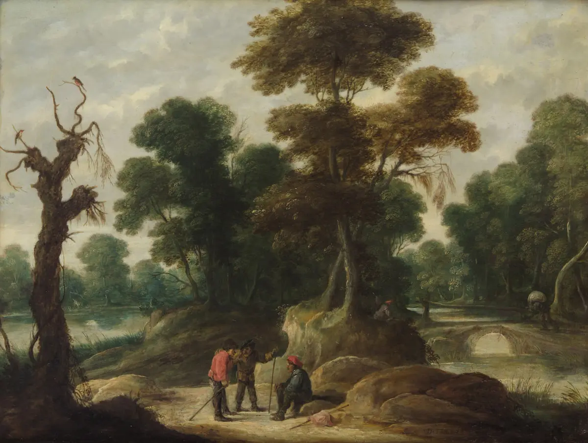 Landschaft mit drei Bauern