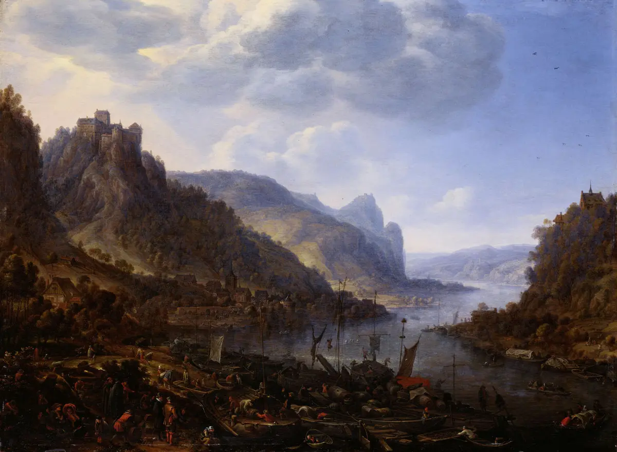 Rheinlandschaft mit Landungsplatz