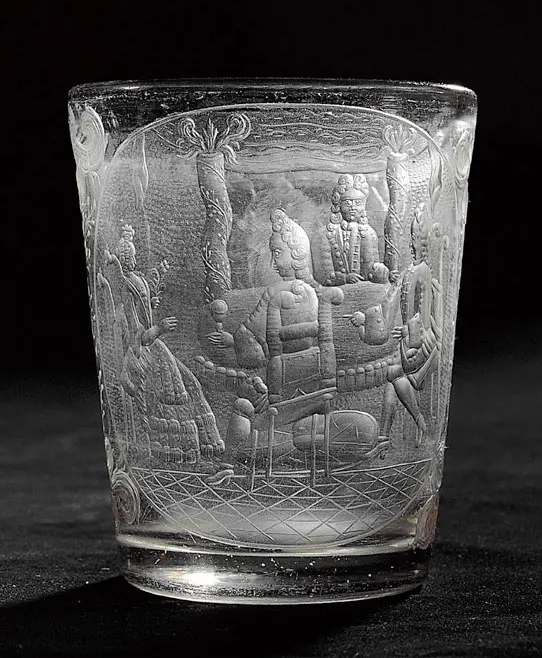 Becher mit Gesellschaftszene