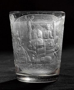 Becher mit Gesellschaftszene