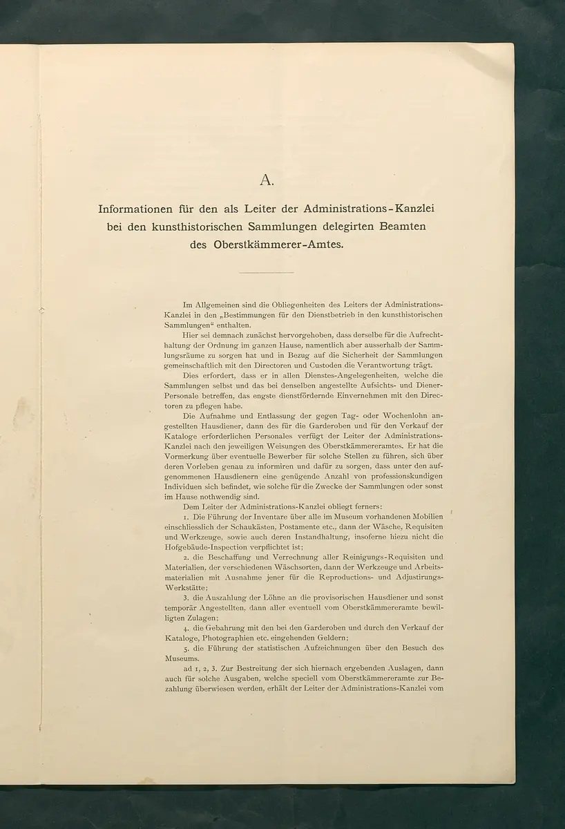 Bestimmungen für den Dienstbetrieb in den kunsthistorischen Sammlungen des Allerhöchsten Kaiserhauses