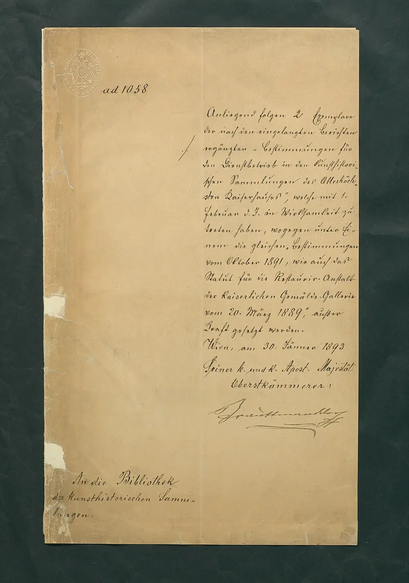 Bestimmungen für den Dienstbetrieb in den kunsthistorischen Sammlungen des Allerhöchsten Kaiserhauses