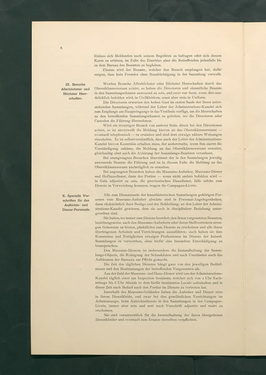 Bestimmungen für den Dienstbetrieb in den kunsthistorischen Sammlungen des Allerhöchsten Kaiserhauses