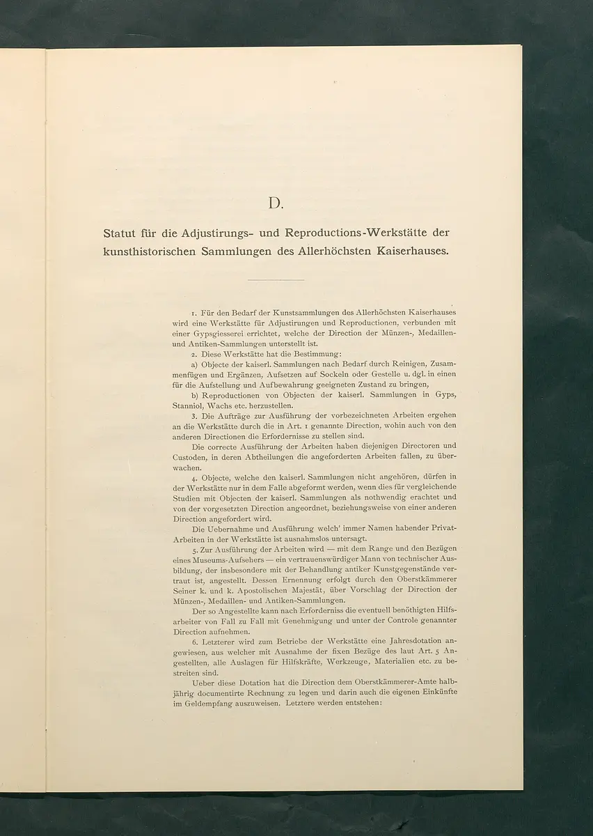 Bestimmungen für den Dienstbetrieb in den kunsthistorischen Sammlungen des Allerhöchsten Kaiserhauses