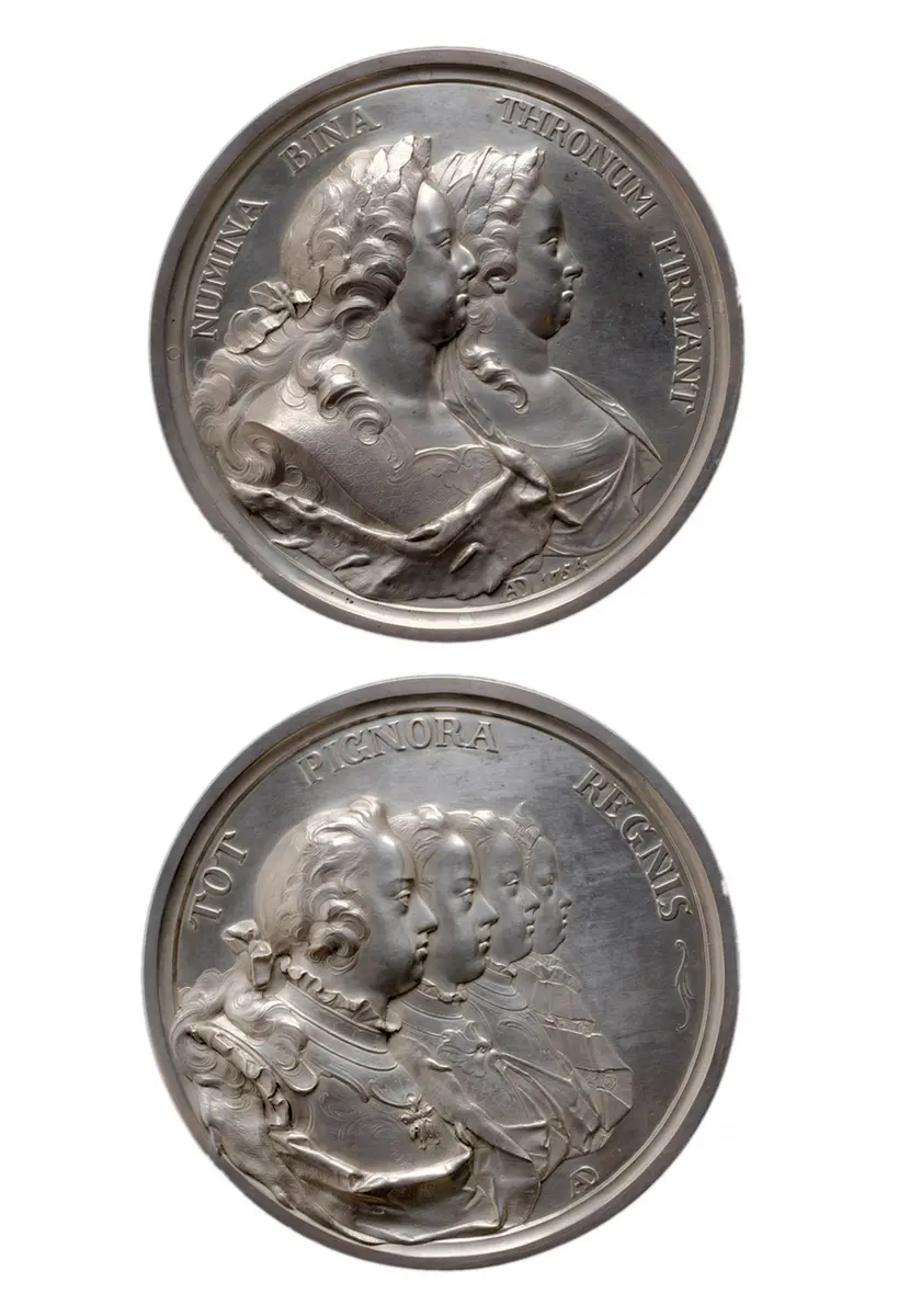 Habsburg: Maria Theresia und Franz I. Stephan / Erzherzöge Joseph (der spätere Kaiser Joseph II.), Karl Joseph, Peter Leopold (der spätere Kaiser Leopold II.) und Ferdinand (auf die gesicherte Thronfolge)