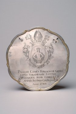 Messkelch mit dem Wappen des Bischofs von Großwardein, Paul Graf Forgach, mit Patene