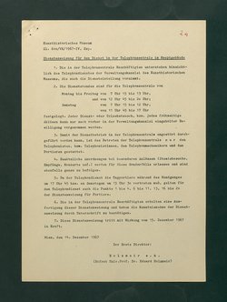 Dienstanweisungen für Postenaufseher, Portiere, die Telephonzentrale, Oberaufseher, Nachtportiere und Nachtaufseher, für den Wochendienst der Beamten und der Verwaltungskanzlei