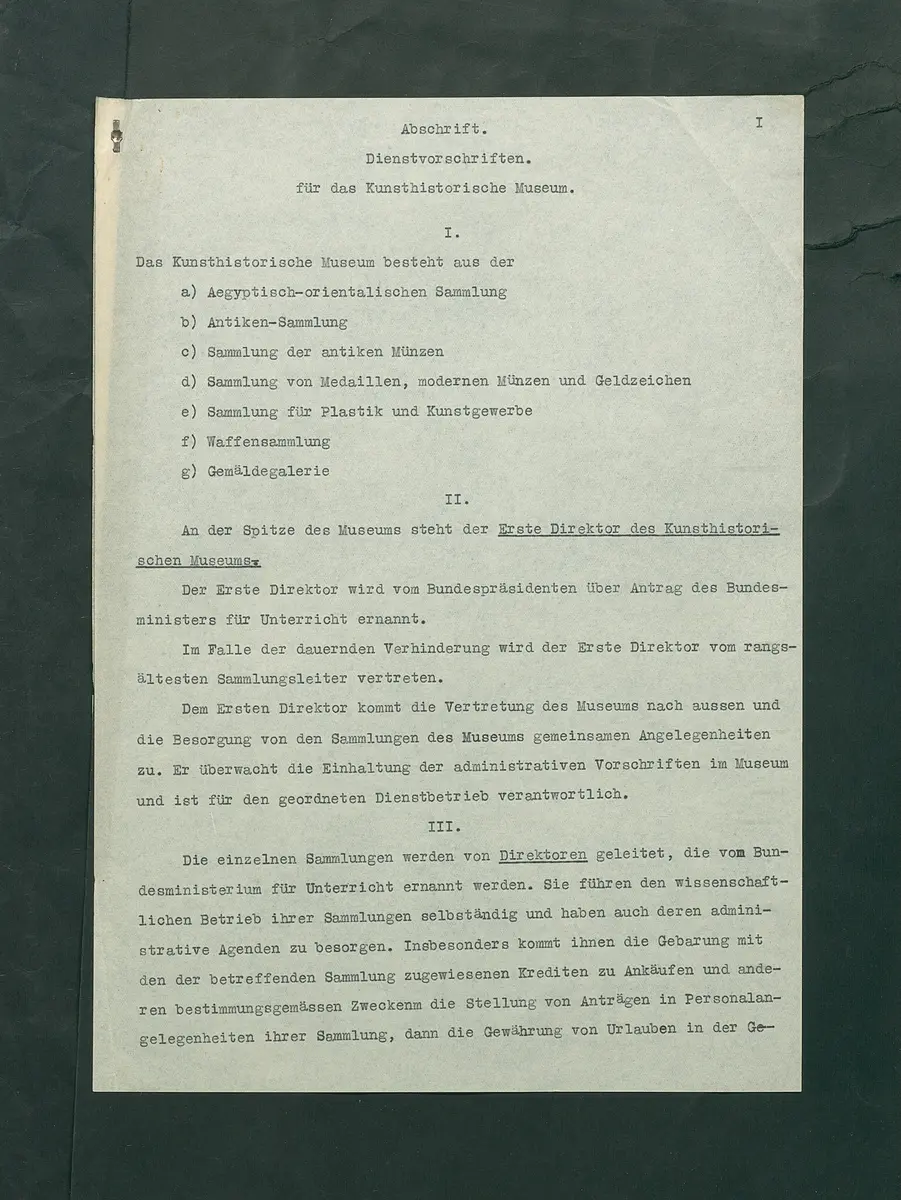 Dienstvorschriften für das Kunsthistorische Museum