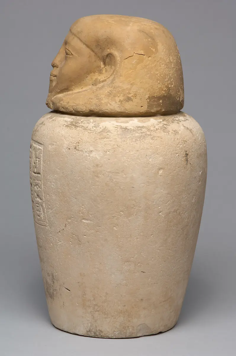 Kanope der Tjes-bastet-peret mit Deckel in Form eines Menschenkopfes