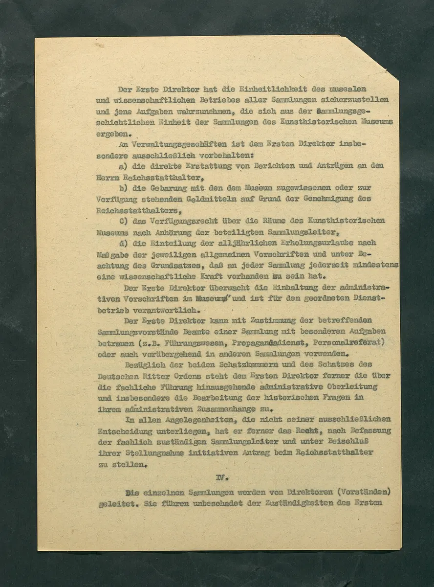 Dienstvorschrift für das Kunsthistorische Museum in Wien