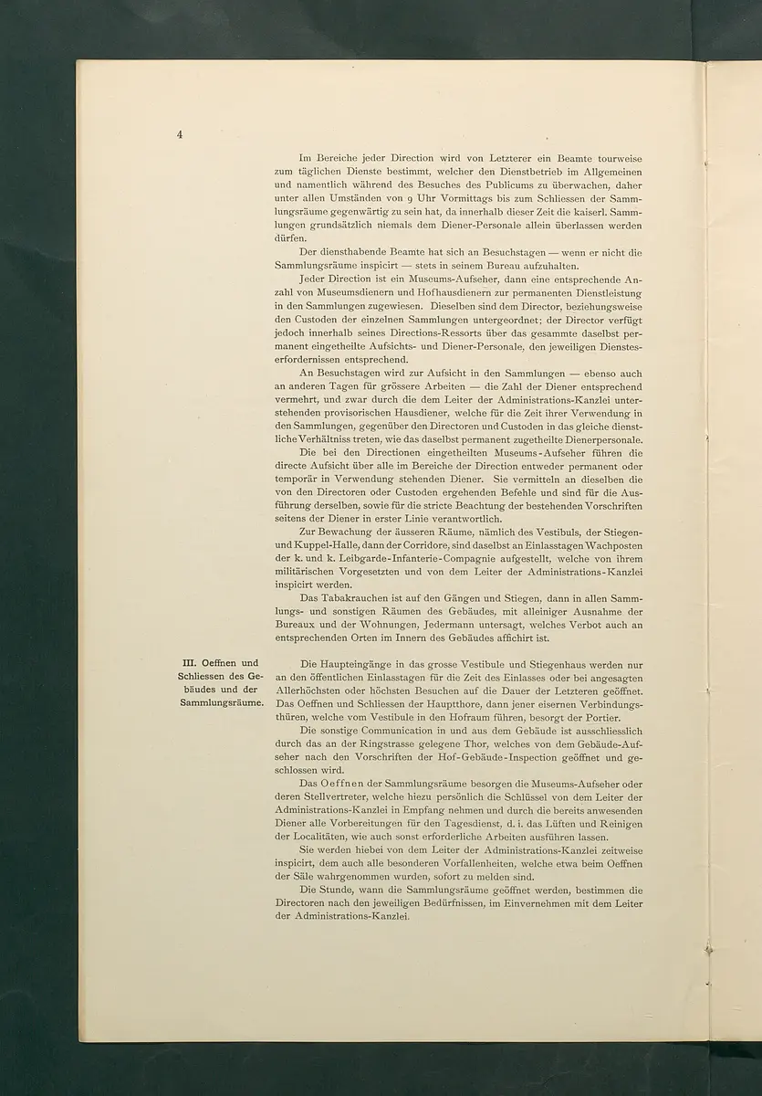 Bestimmungen für den Dienstbetrieb in den kunsthistorischen Sammlungen des Allerhöchsten Kaiserhauses