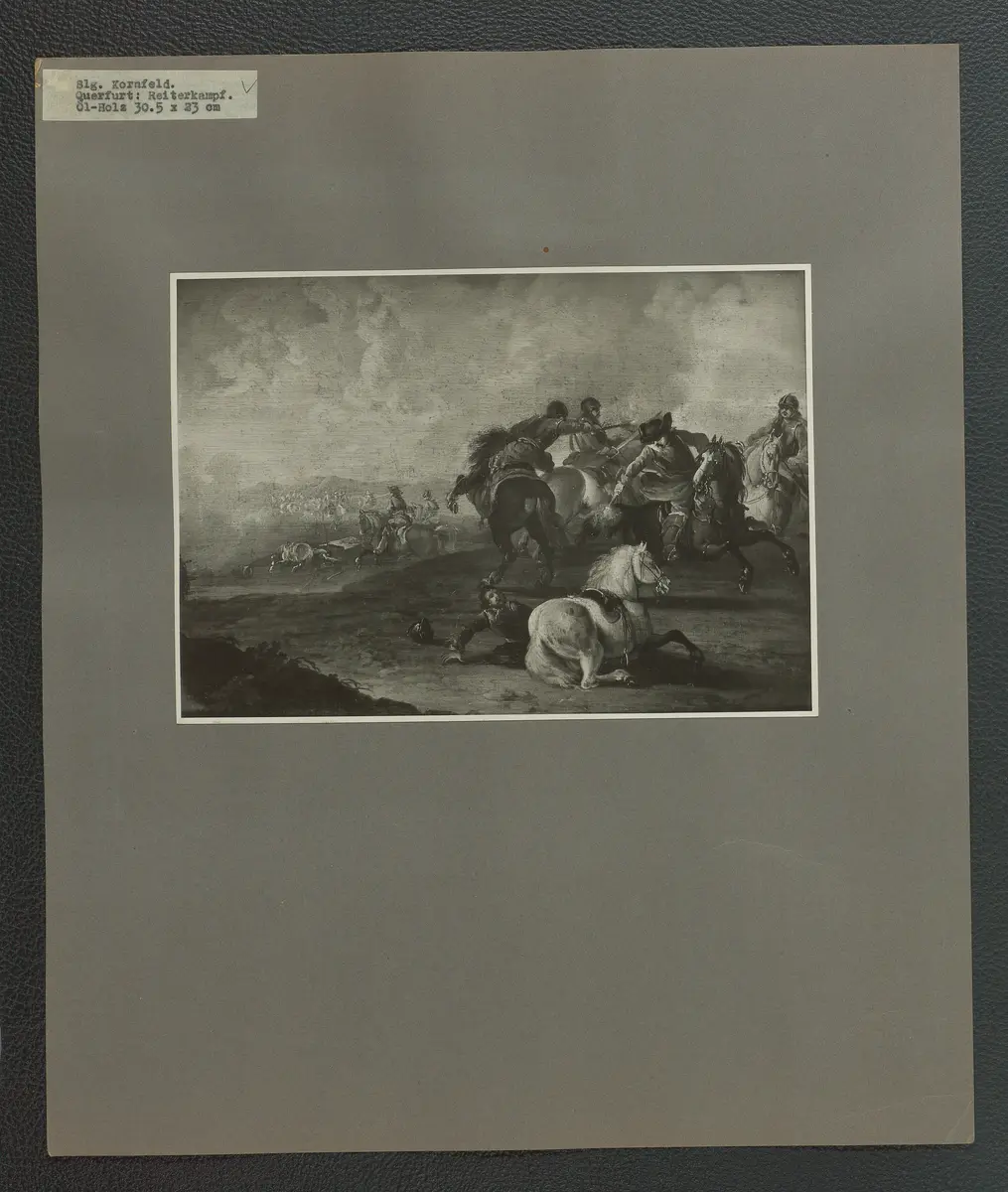 August Querfurt, Reiterkampf. Öl auf Holz. 30,5 x 23 cm