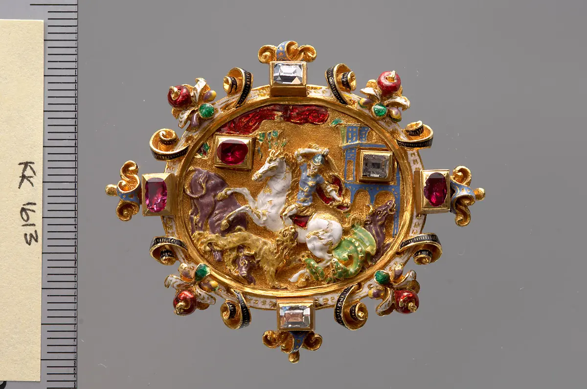 Hutmedaillon mit einem Miles Christianus (Allegorie der christlichen Tugend)