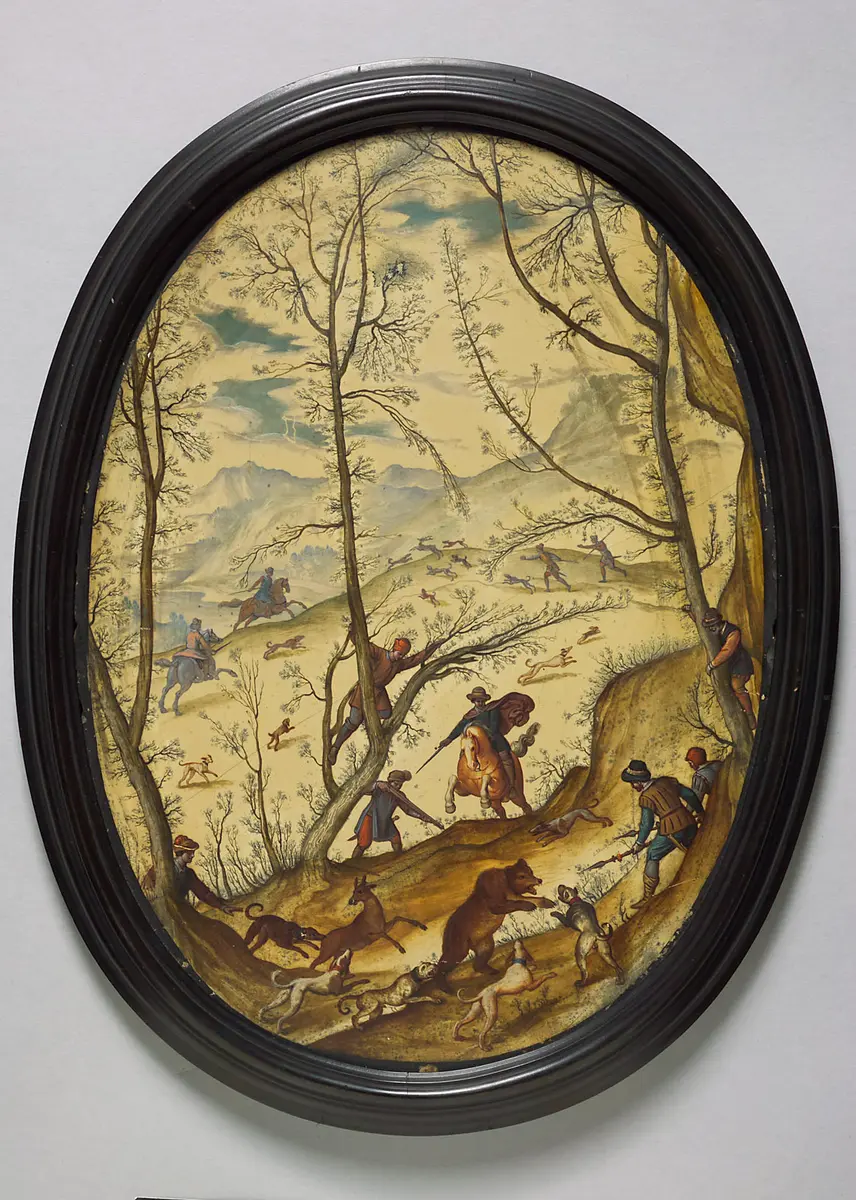 Landschaft mit Bär- und Hirschjagd