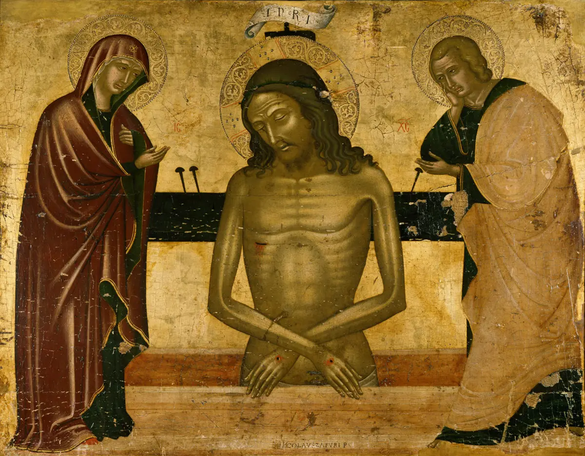 Christus als Schmerzensmann mit Maria und Johannes