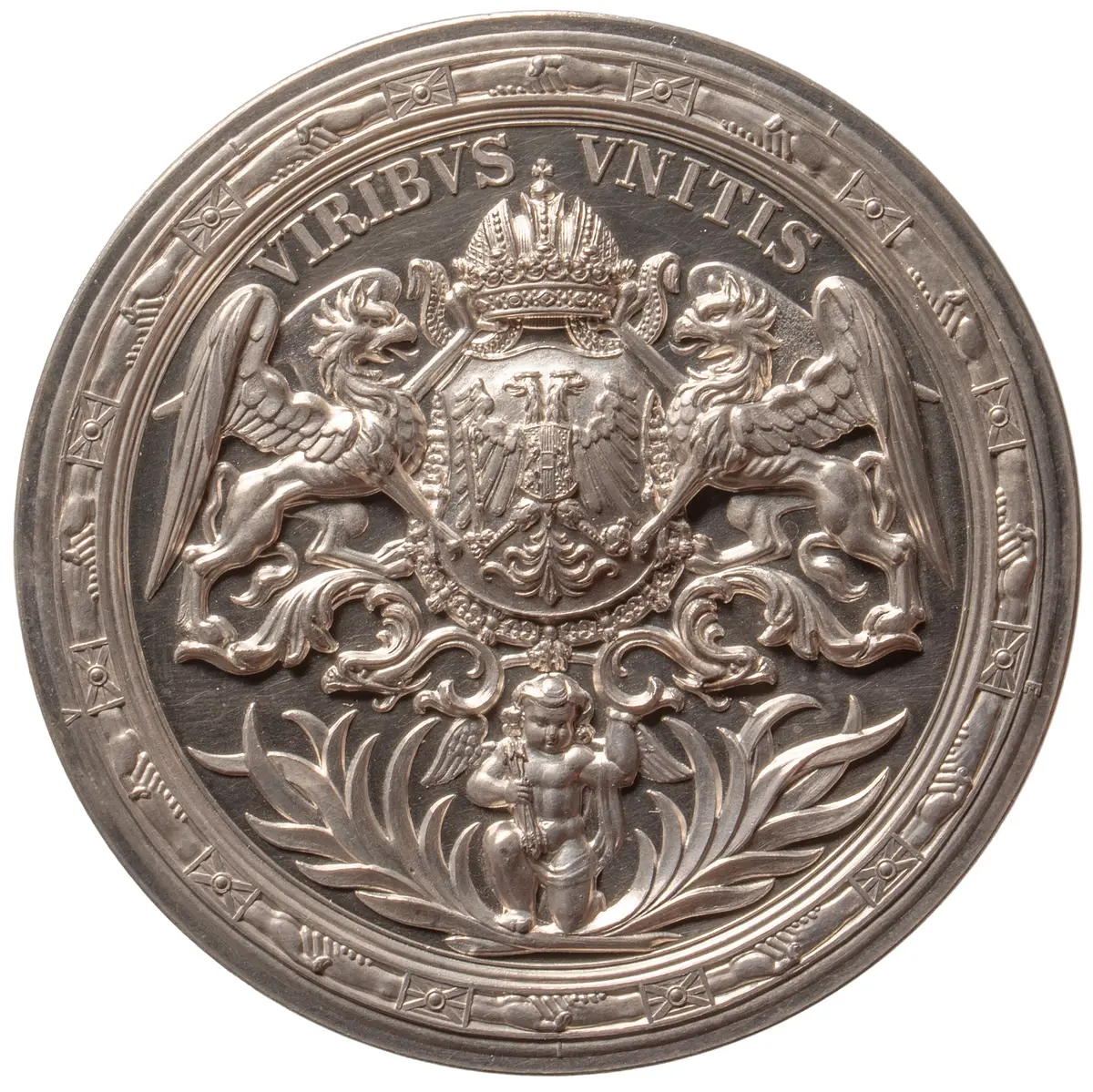 Habsburg: Kaiser Franz Joseph I.; Medaille auf den Wahlspruch VIRIBUS UNITIS