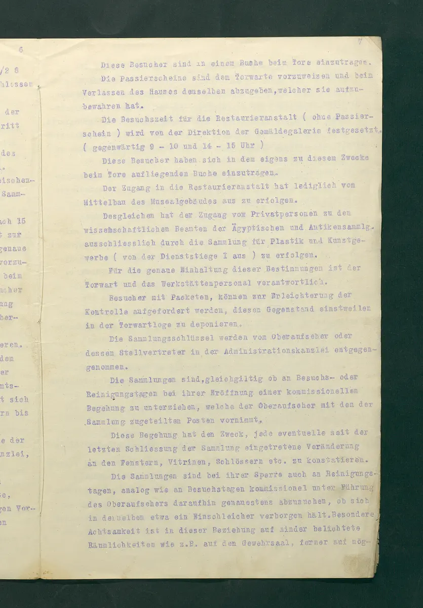Dienstbestimmungen für das Aufsichtspersonal in den Sammlungen