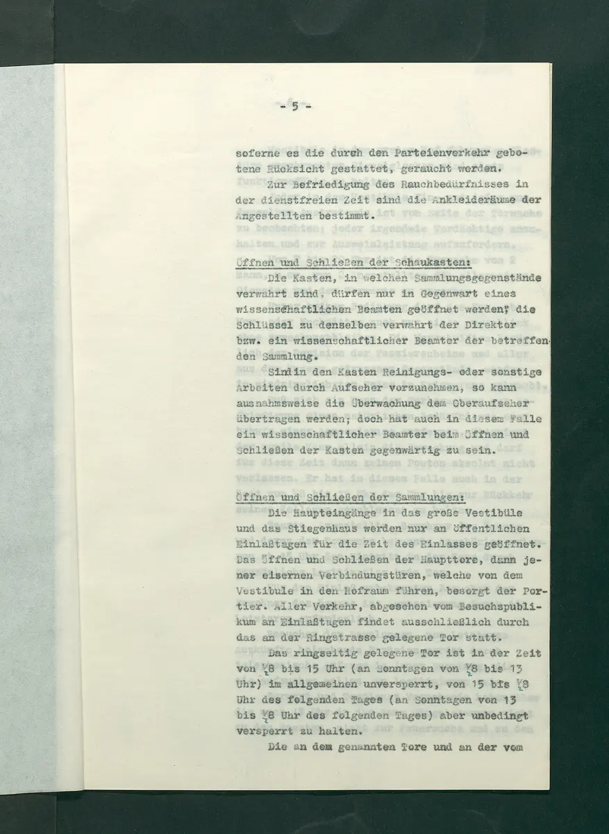 Dienstbestimmungen für das Aufsichtspersonal in den Sammlungen