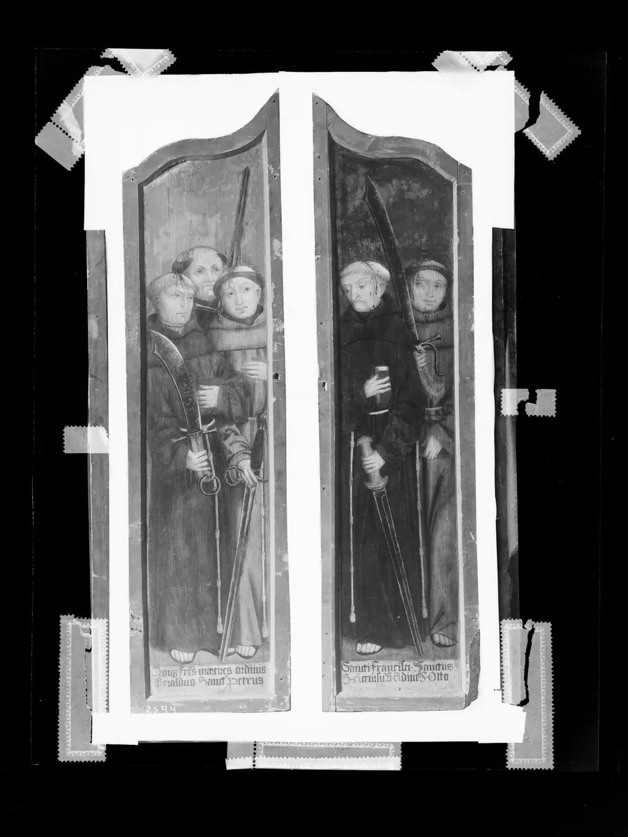 Altarflügel Außenseite: Die Franziskaner-Märtyrer hl. Baraldus, hl. Petrus, hl. Accursius