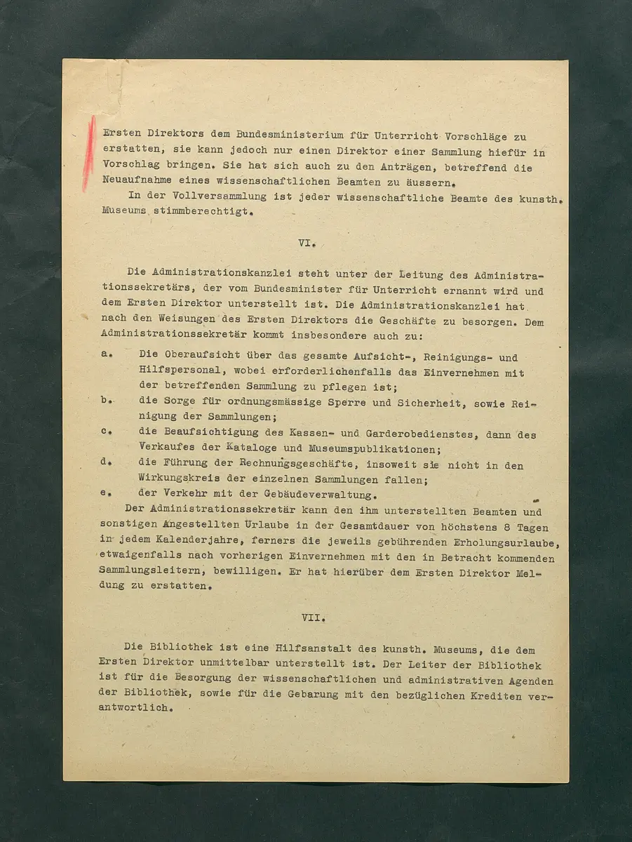 Dienstvorschriften für das Kunsthistorische Museum