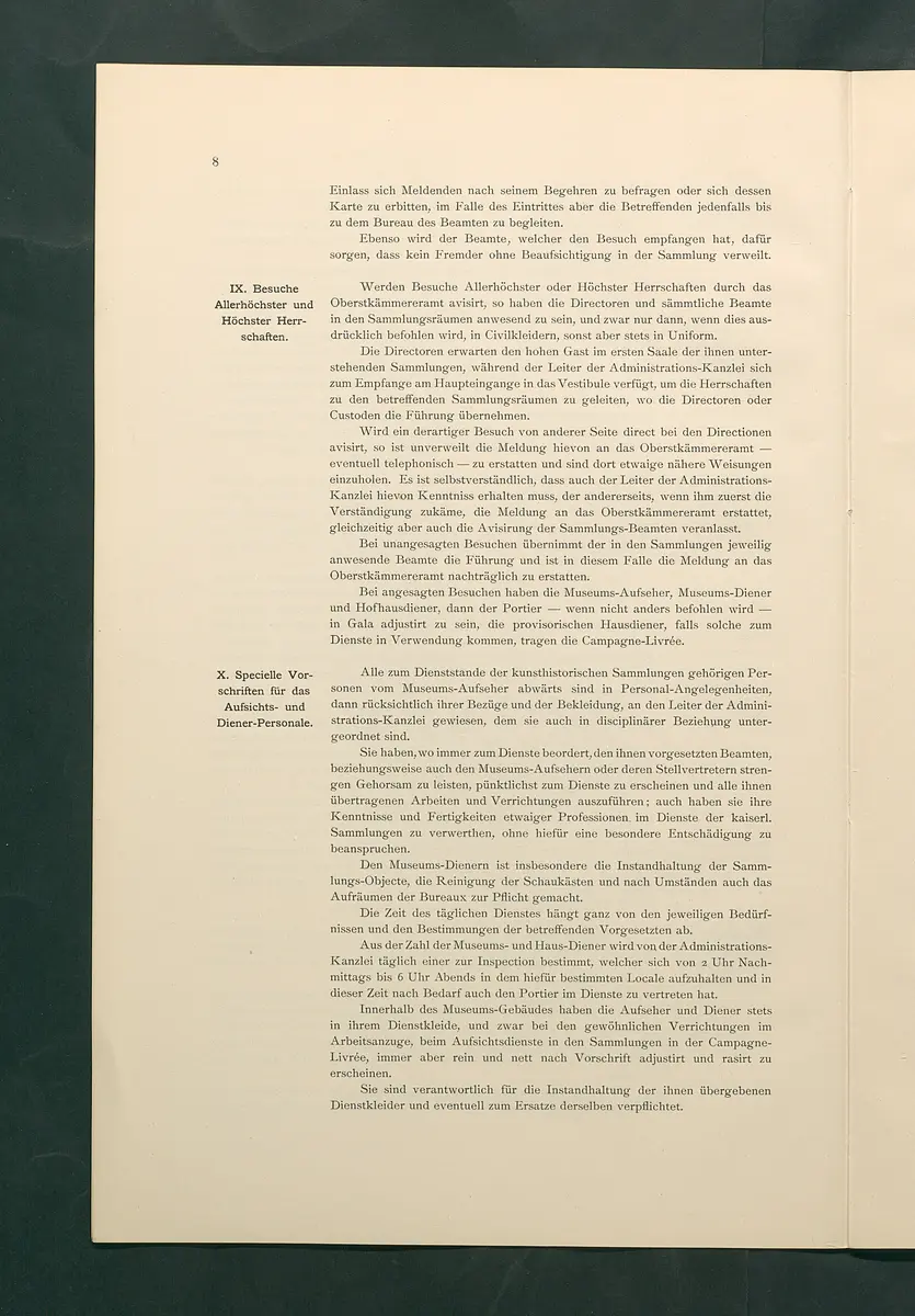 Bestimmungen für den Dienstbetrieb in den kunsthistorischen Sammlungen des Allerhöchsten Kaiserhauses