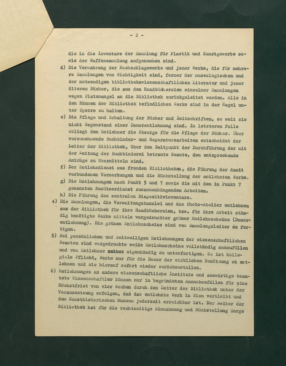 Provisorische Bibliotheksordnung des Kunsthistorischen Museums