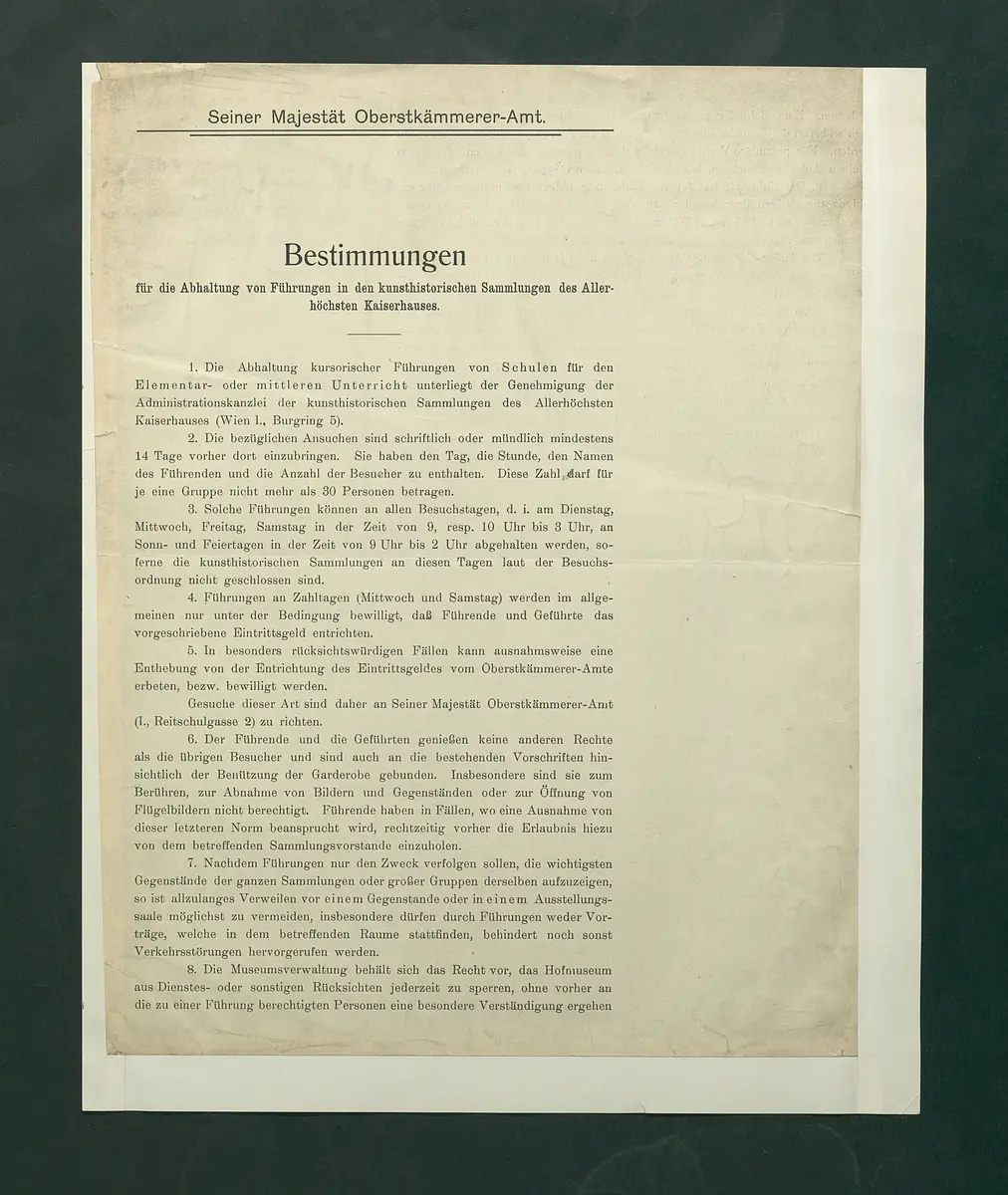 Bestimmungen für die Abhaltung von Führungen in den Sammlungen des Allerhöchsten Kaiserhauses