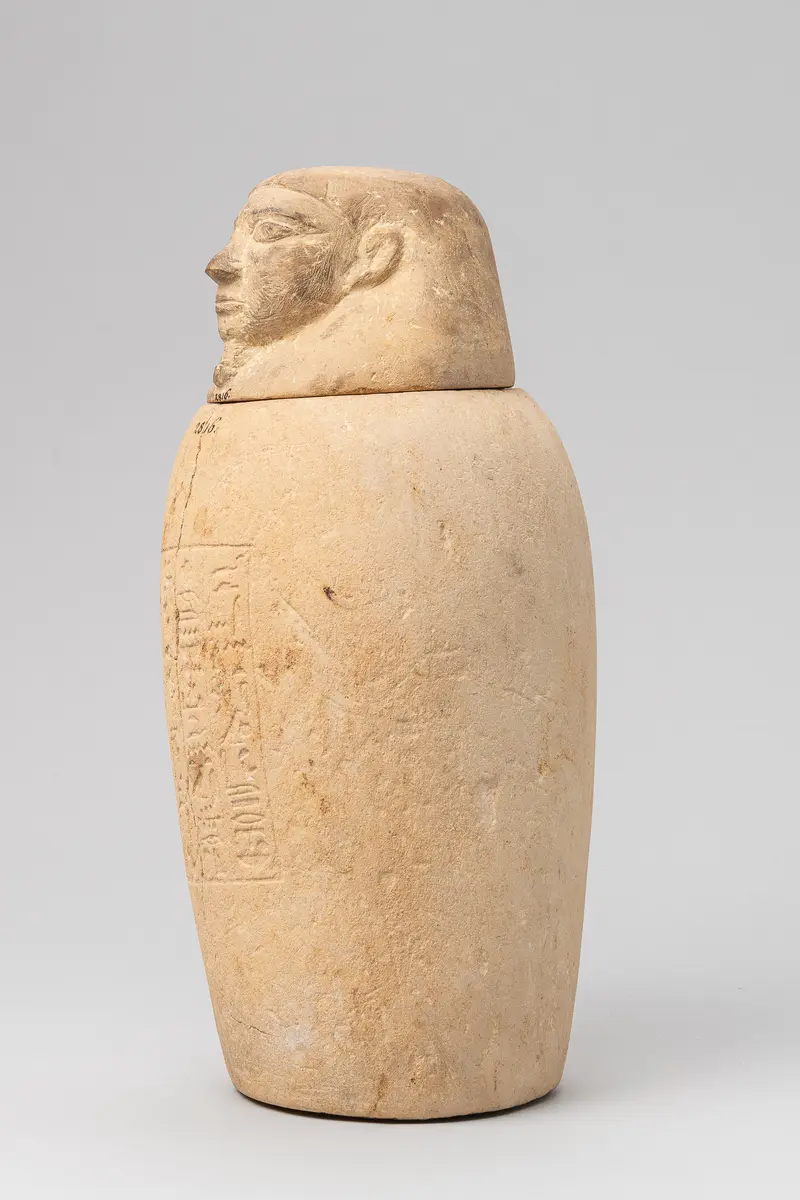 Kanope des Nes-schu-tefnut mit Deckel in Form eines Menschenkopfes